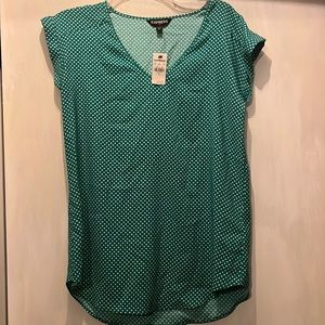 Express polkadot top. Green with white dots.